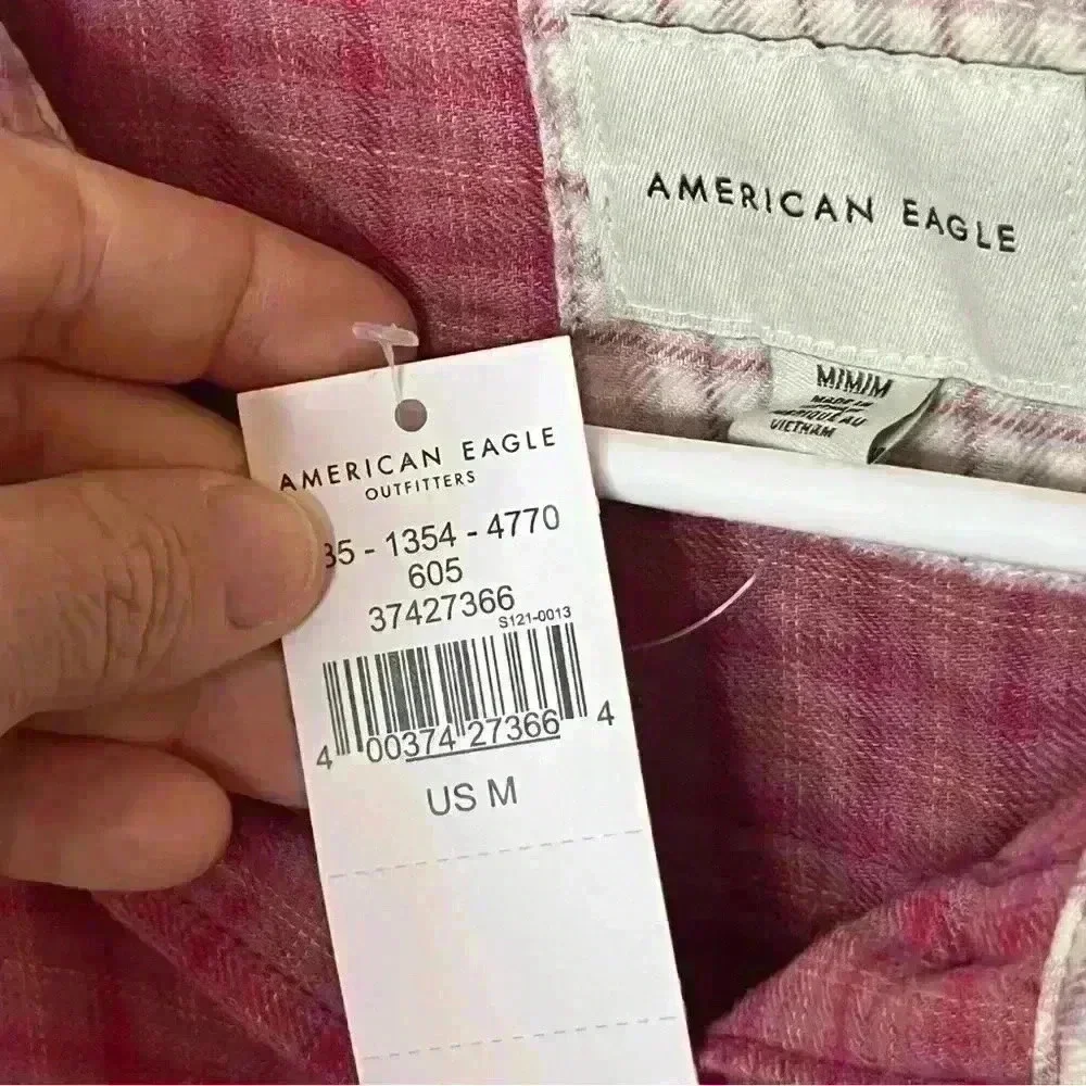 American Eagle Cropped Long Sleeve‎ Flannel Shirt Women Medium Pink Casual NWT